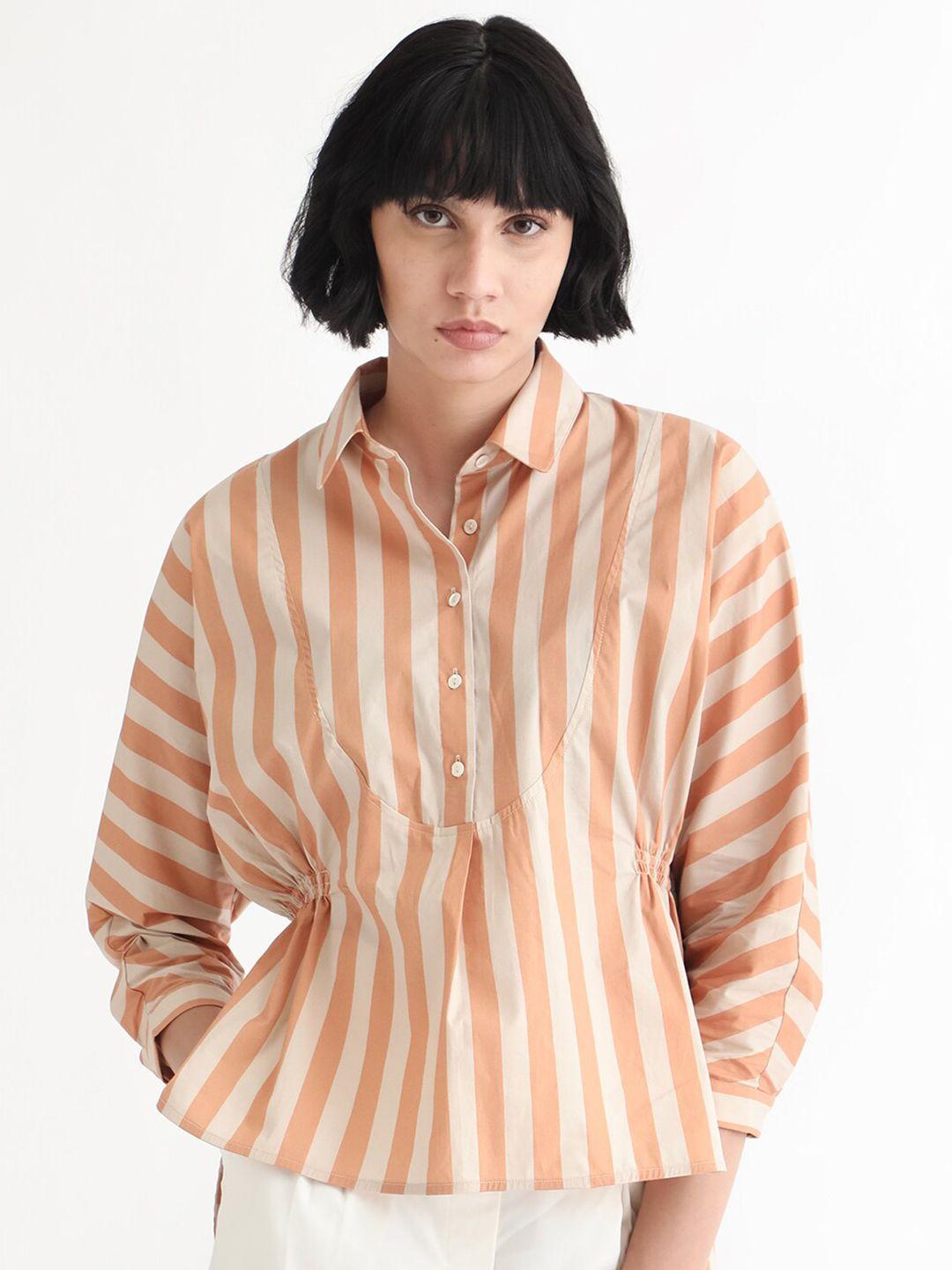 rareism vertical striped cotton shirt style top