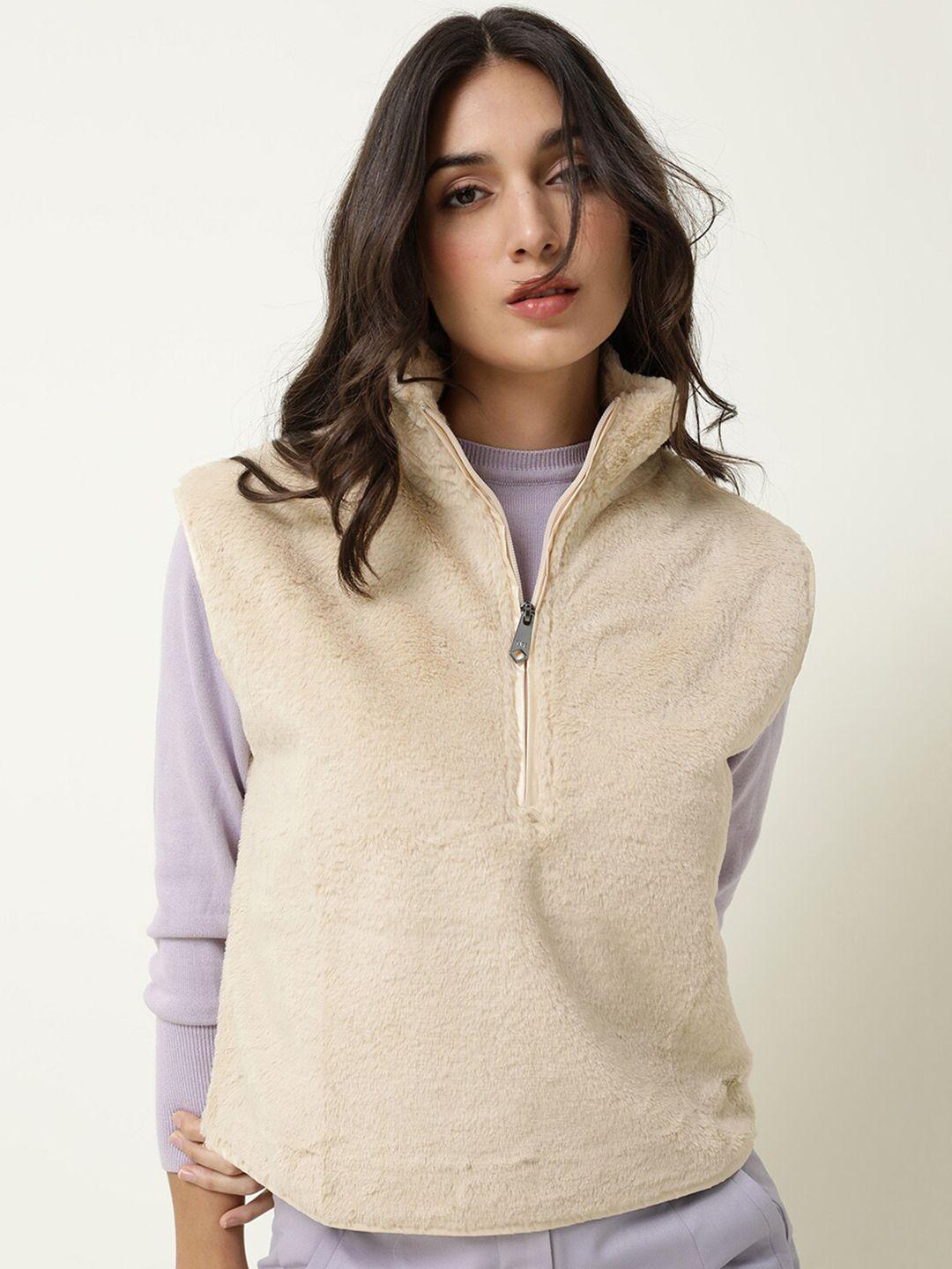 rareism women beige solid sweater vest