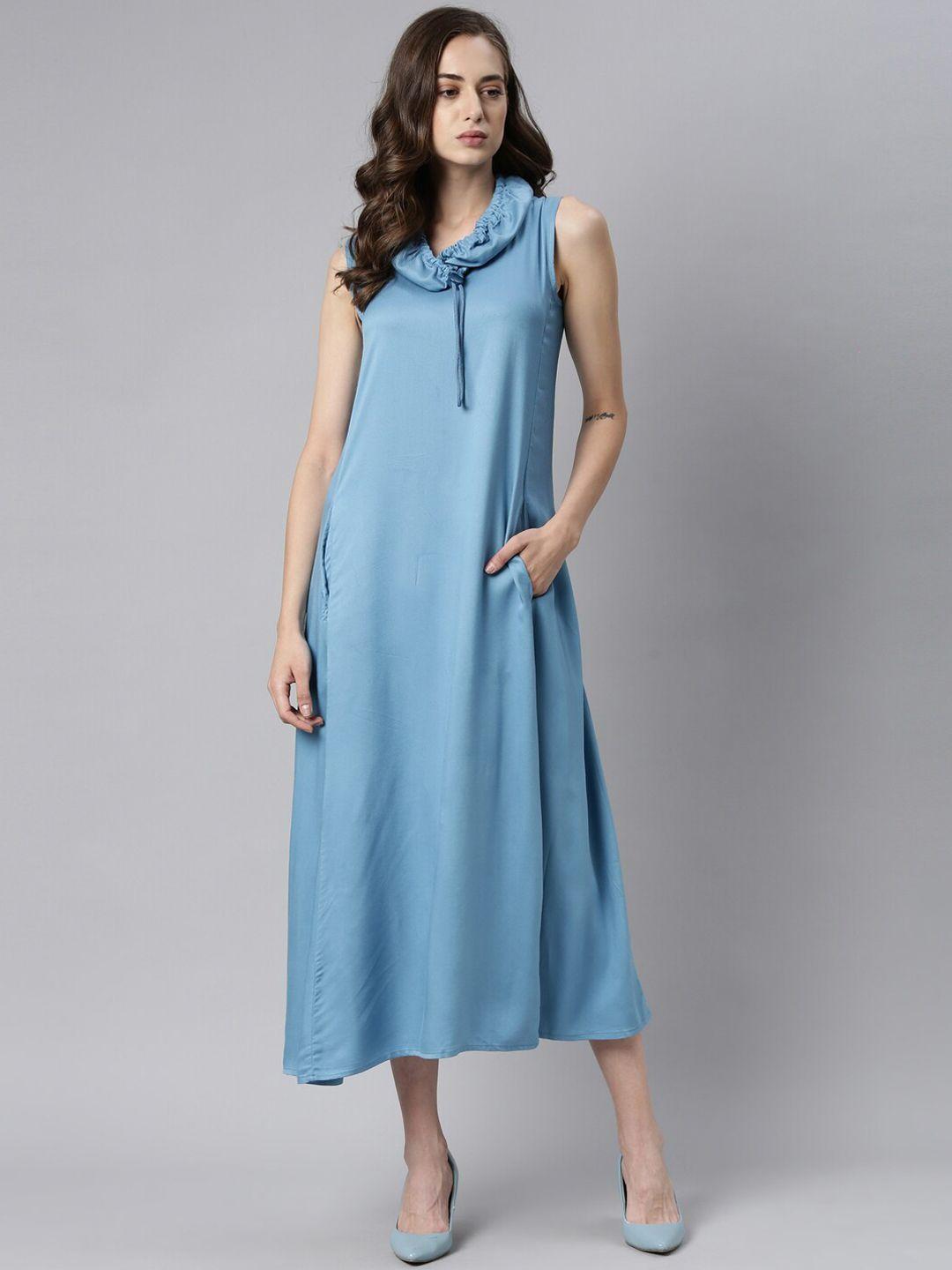 rareism women blue tencel a-line midi dress