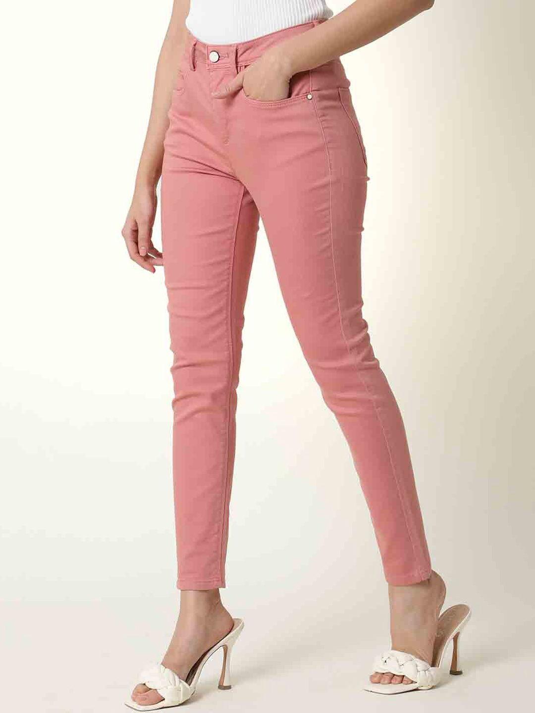 rareism women pink slim fit slash knee jeans