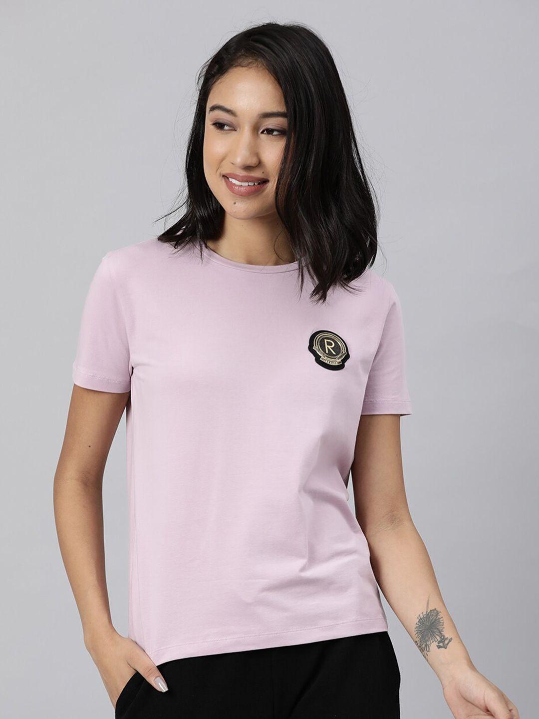 rareism women pink slim fit t-shirt