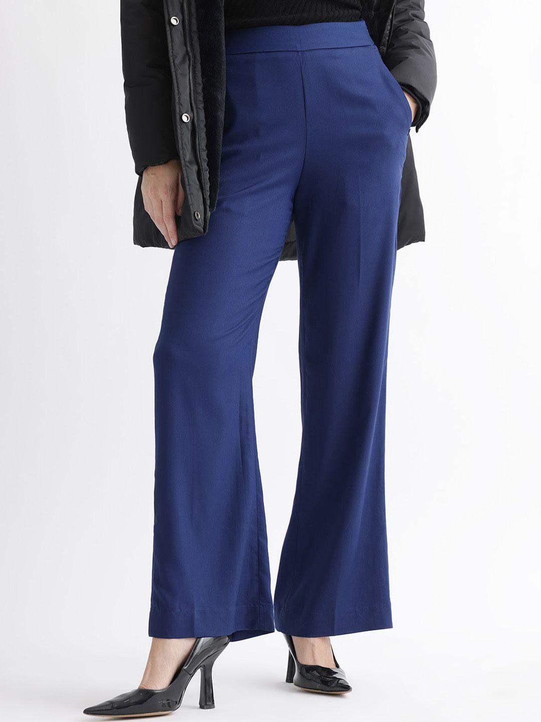 rareism women slim fit high-rise plain parallel trouser