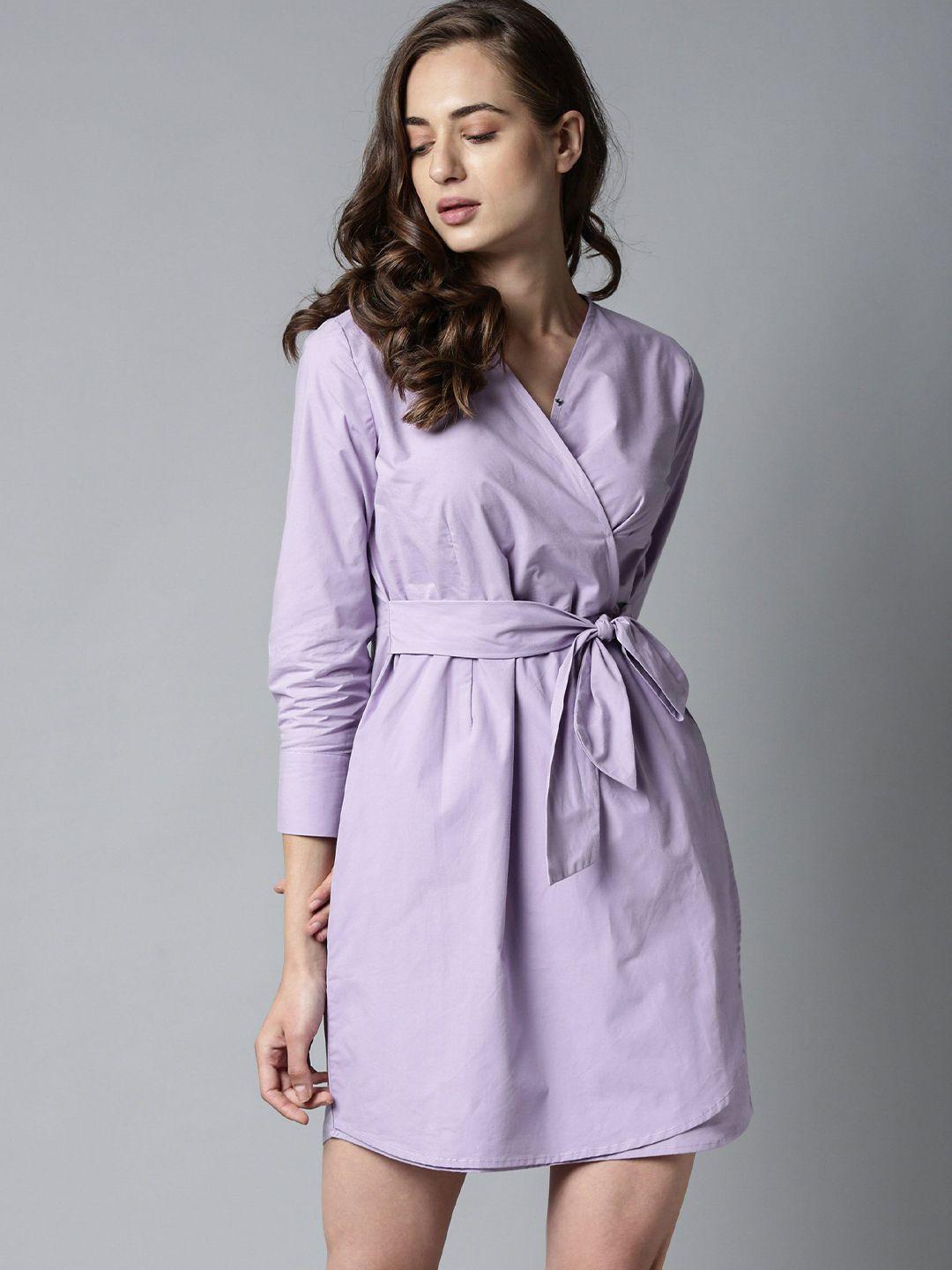 rareism women solid lavender wrap dress