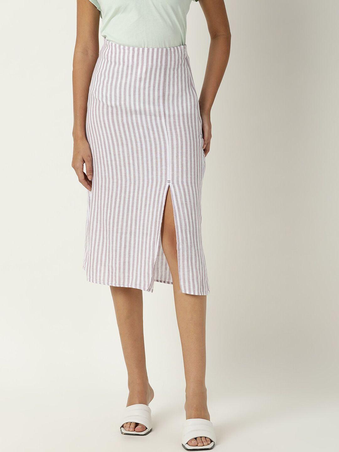 rareism women white & grey striped straight skirt