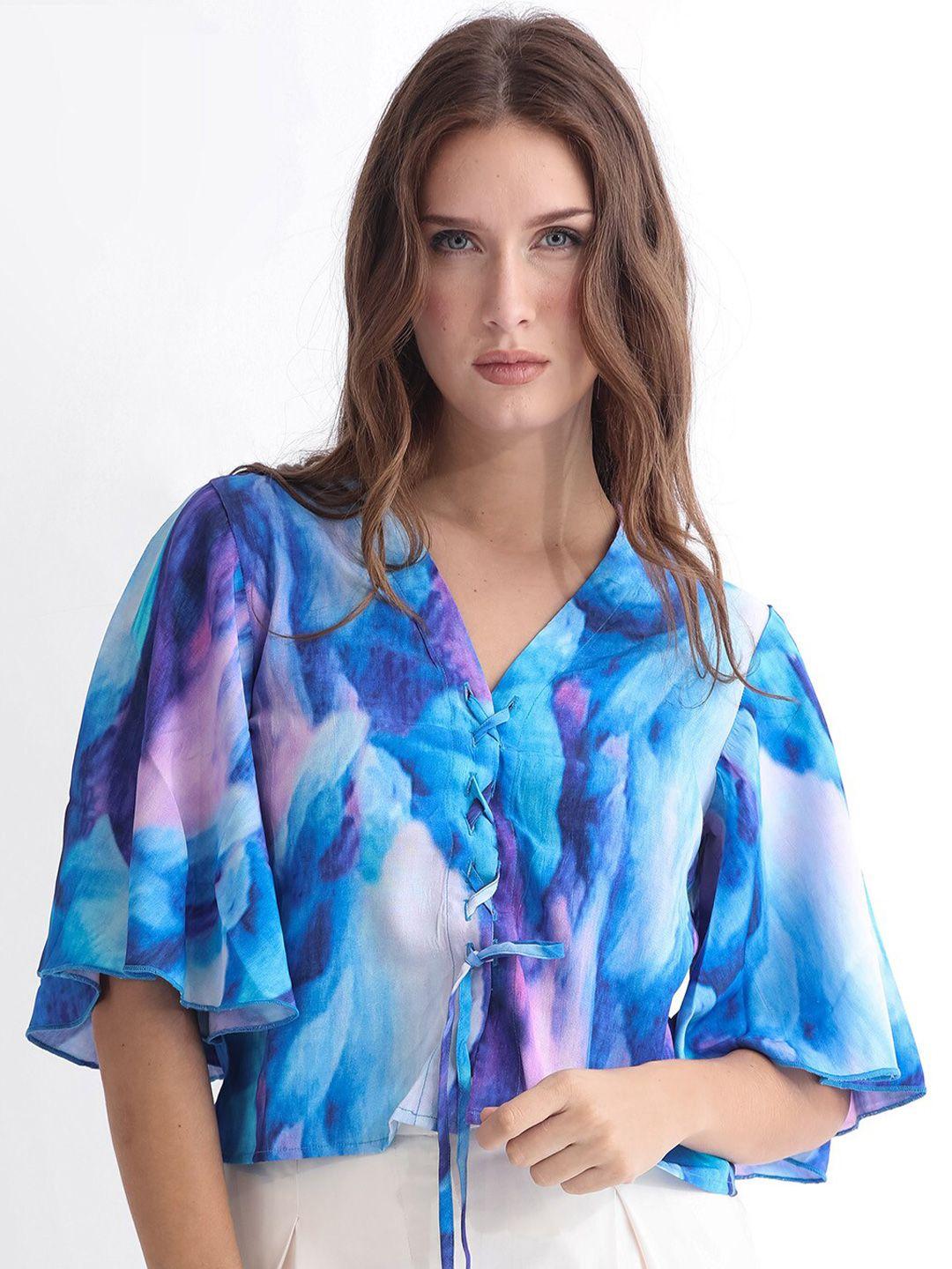 rareism abstarct print flared sleeve top