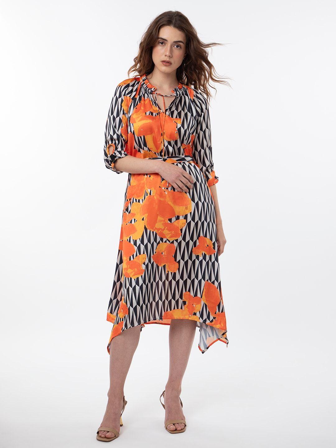 rareism abstract printed a-line midi dress