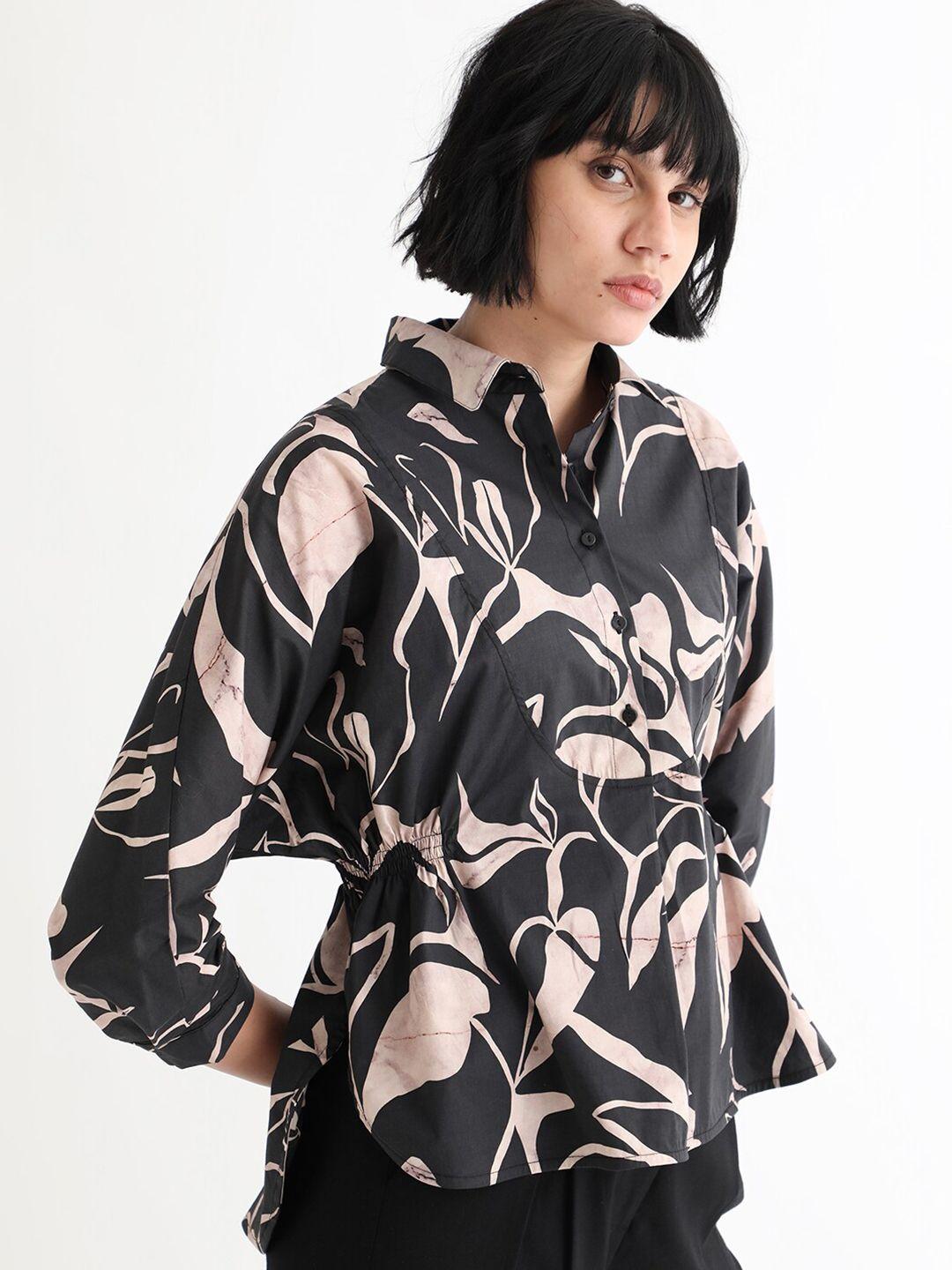 rareism abstract printed cotton shirt style top