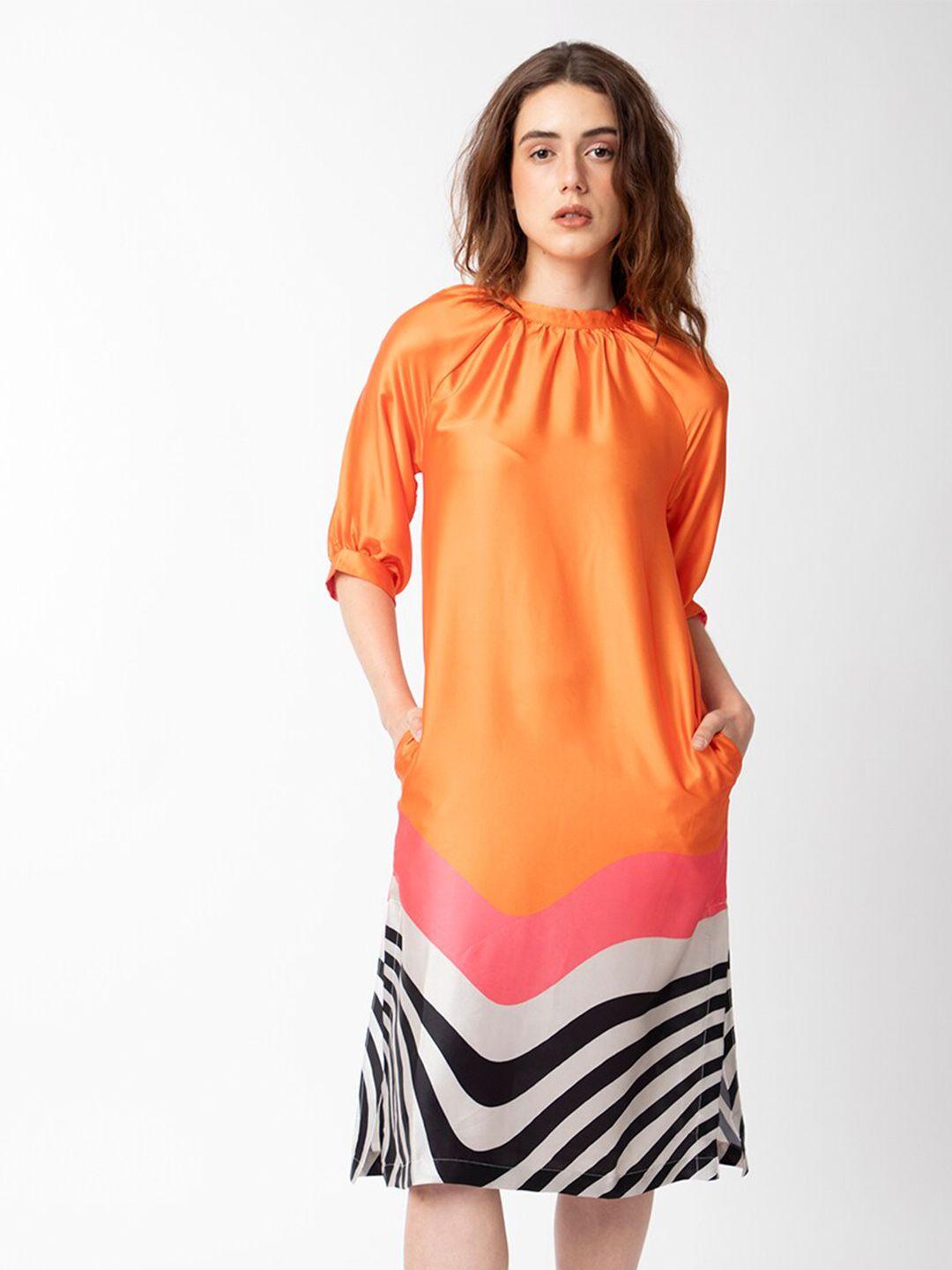 rareism abstract printed round neck cotton a-line dress