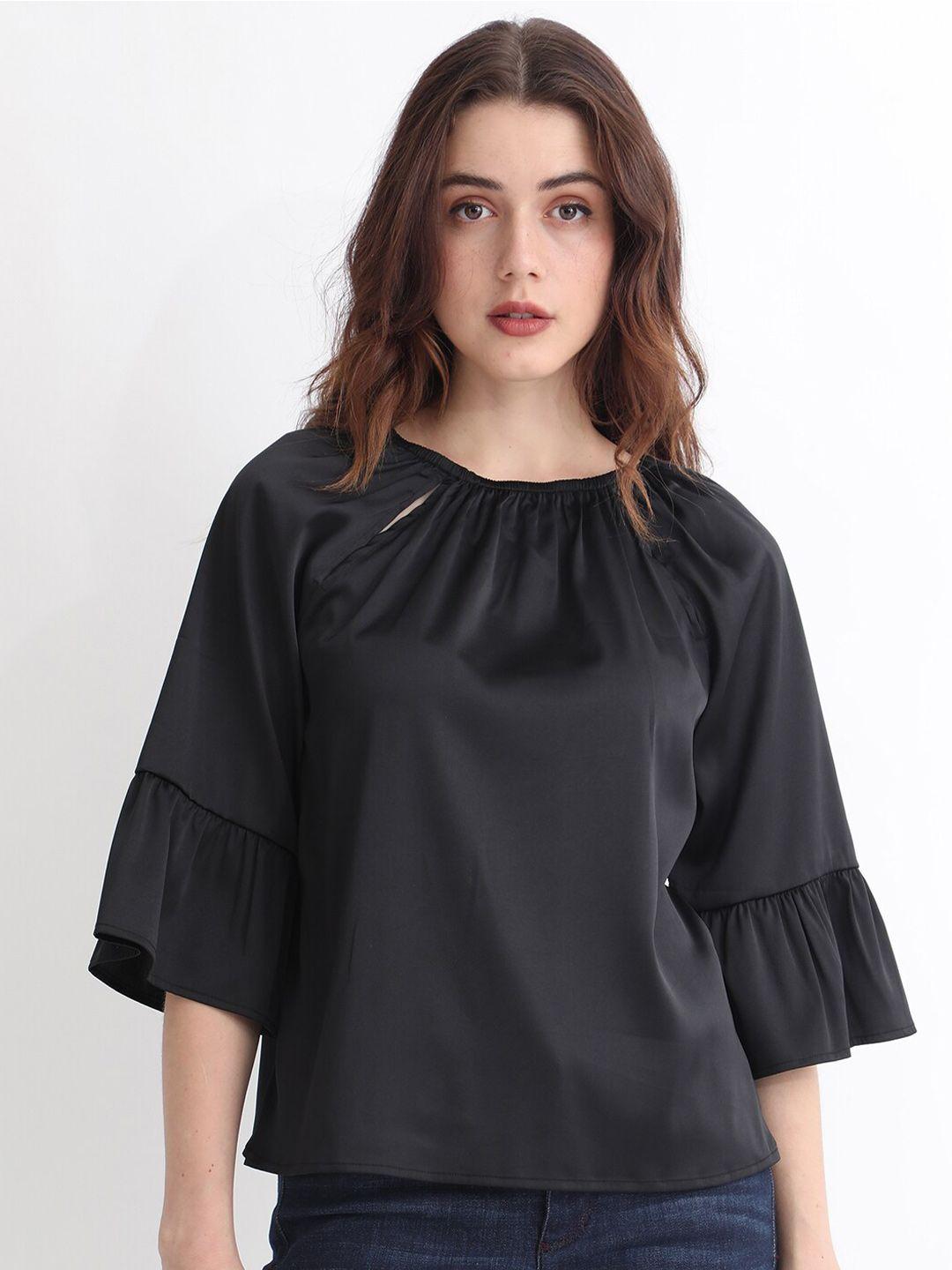 rareism bell sleeves cut outs detail cotton top