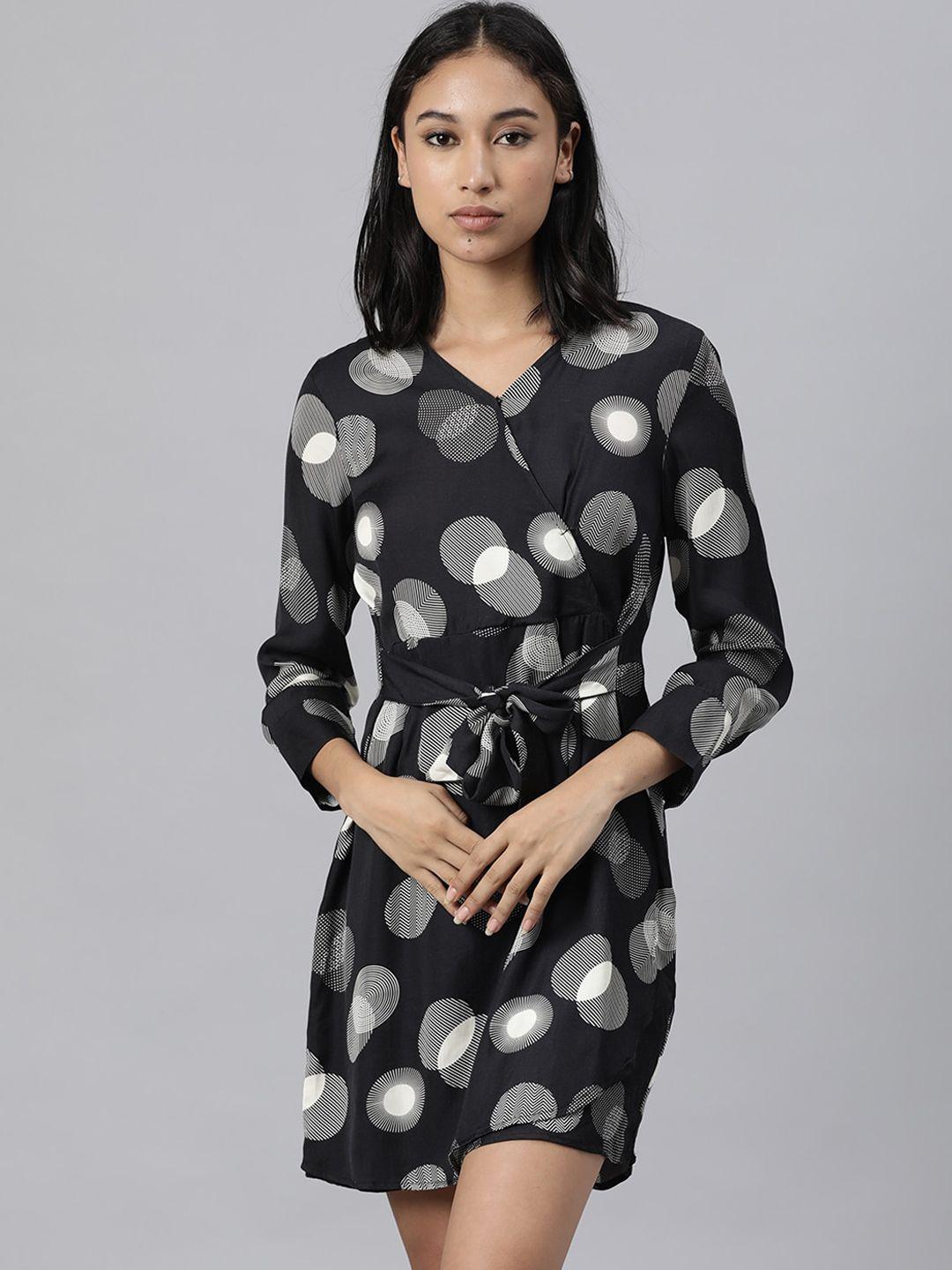 rareism black & white modal sheath mini dress