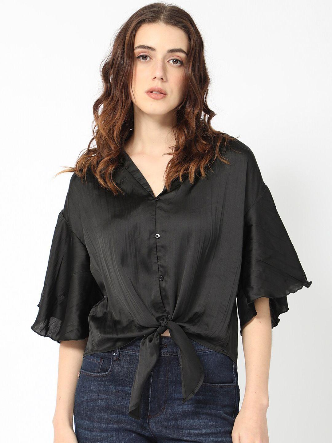 rareism black flared sleeve blouson top