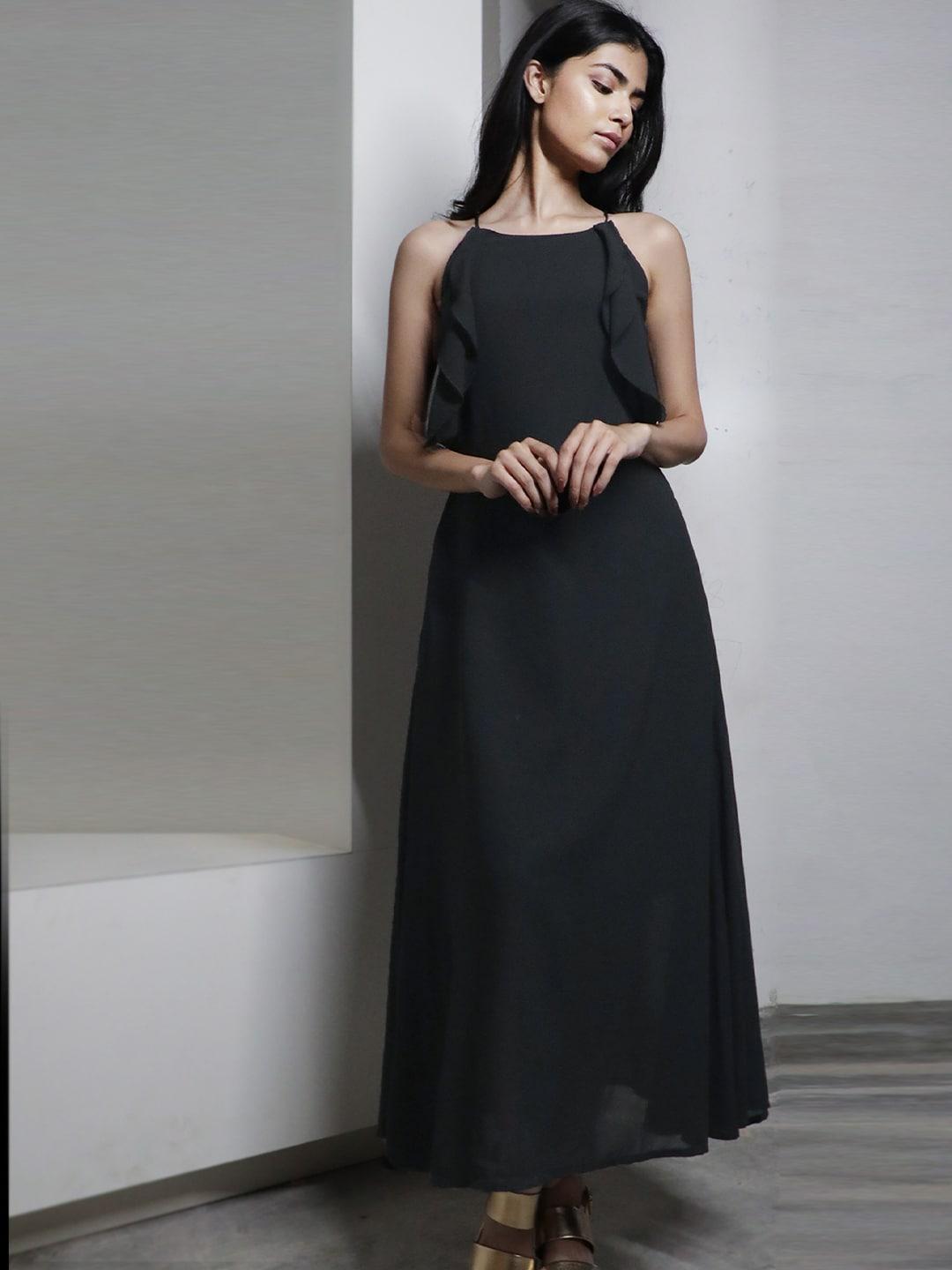 rareism black maxi midi dress