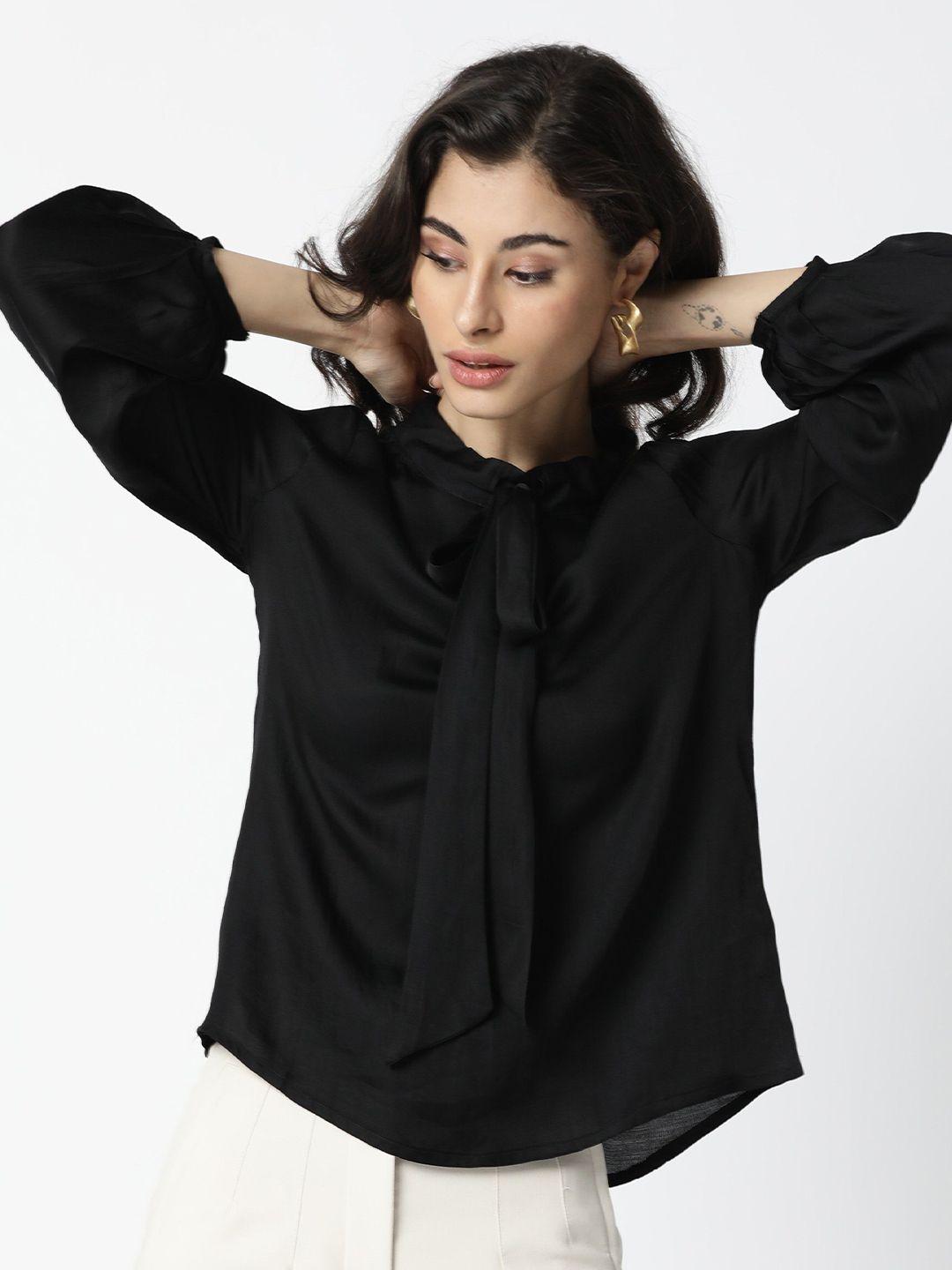 rareism black tie-up neck shirt style top