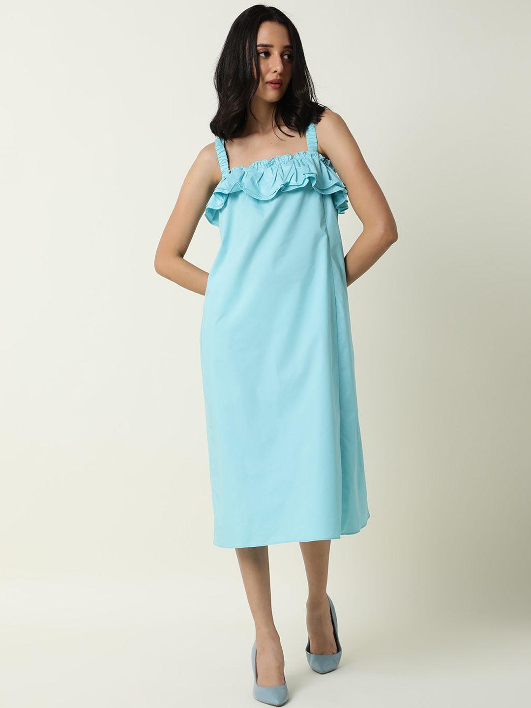 rareism blue a-line midi dress