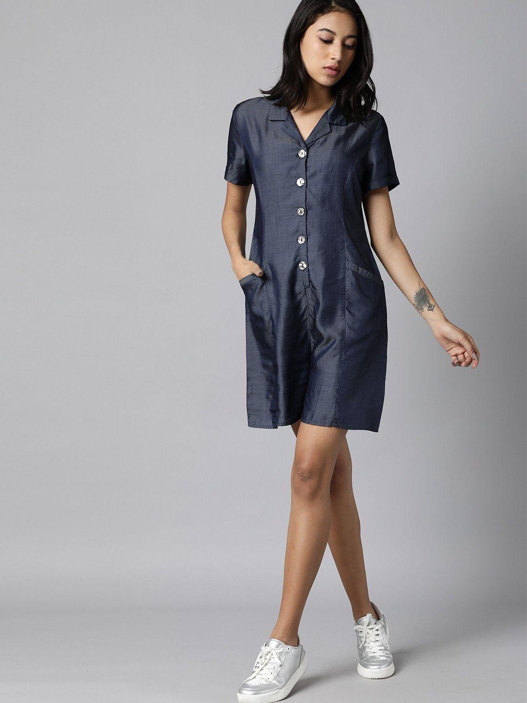 rareism blue tencel playsuit