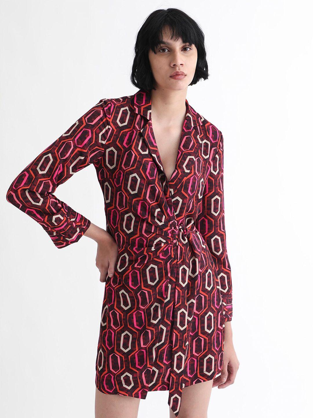 rareism brown tribal print a-line mini dress