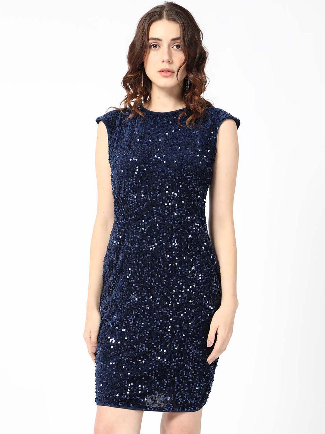 rareism cap sleeves sequin embellished sheath above knee dress