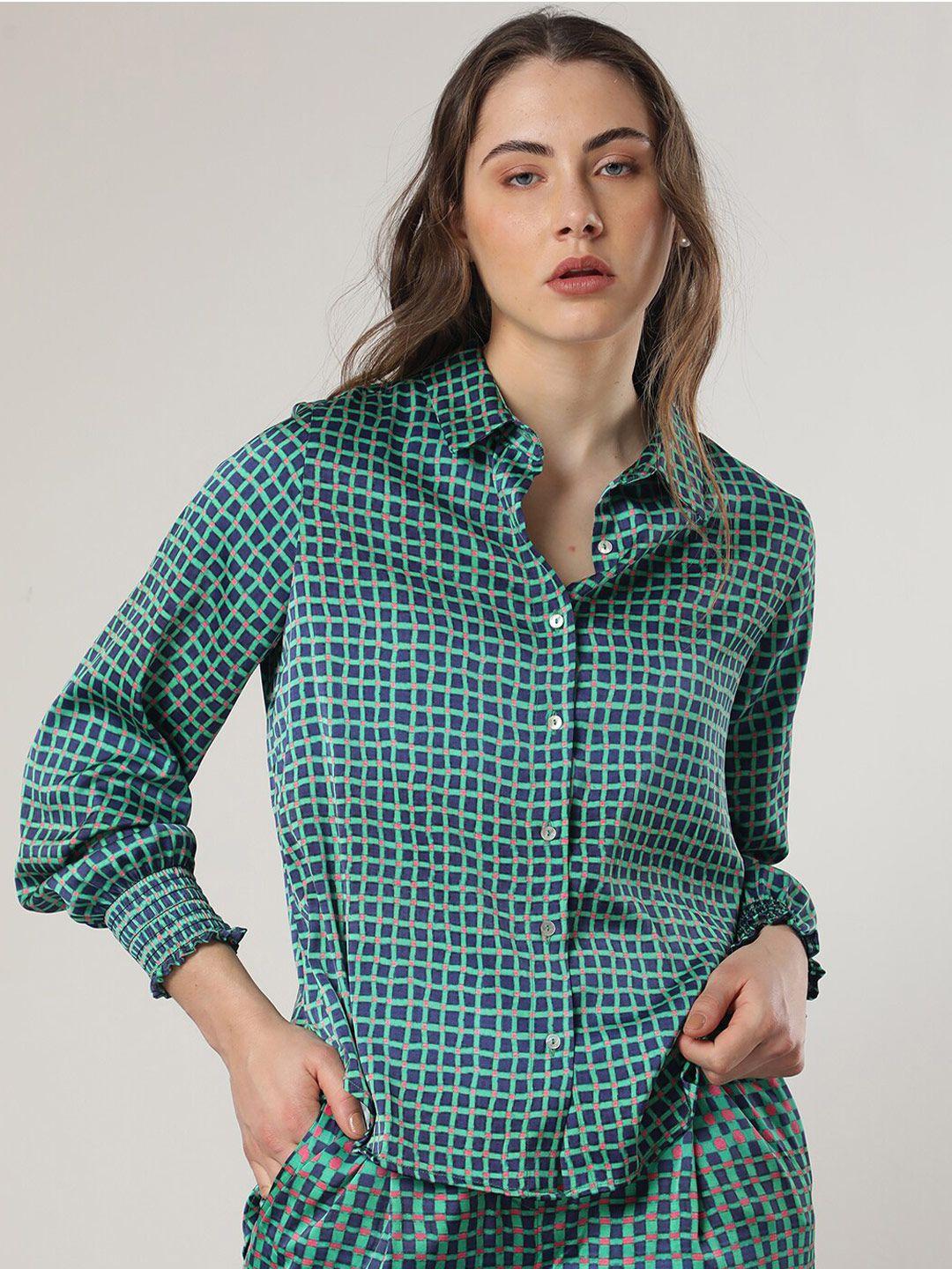 rareism checked puff sleeves shirt style top