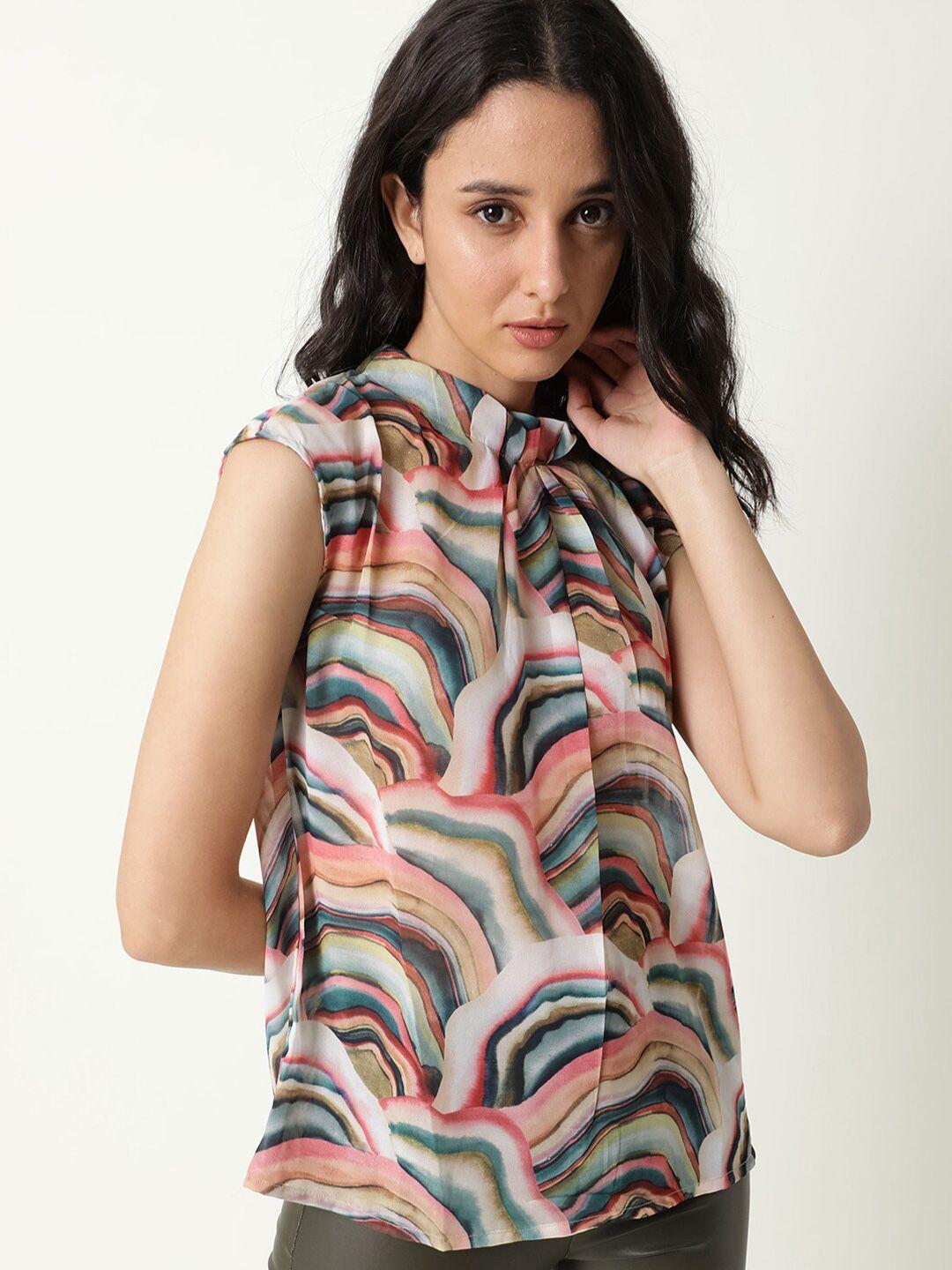 rareism cream-coloured & pink printed high neck top