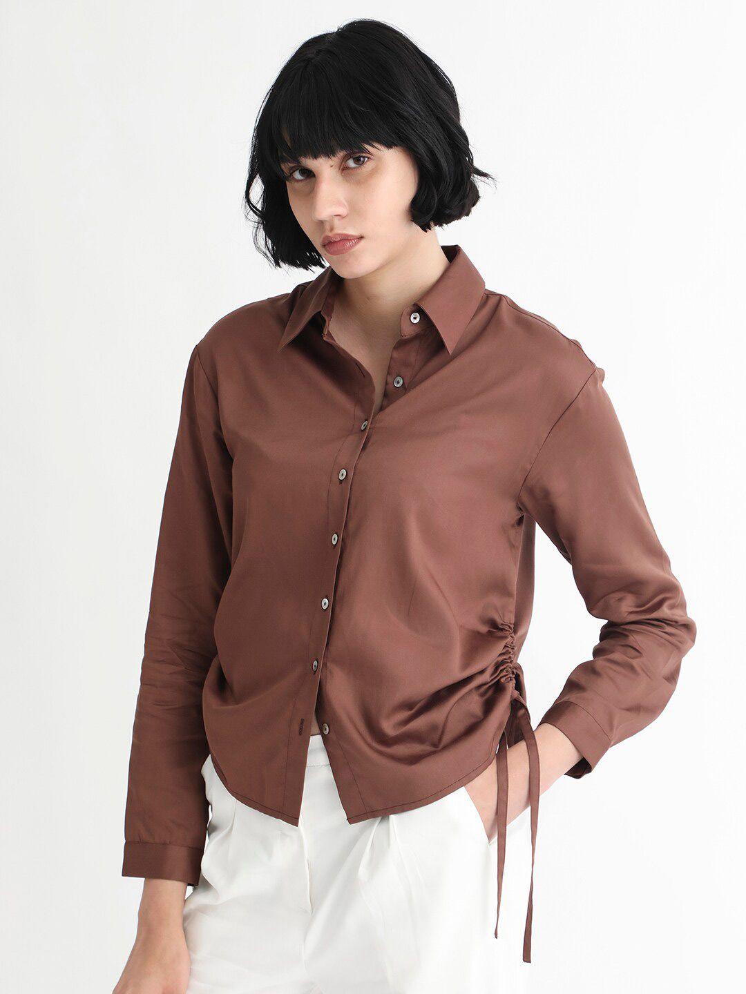 rareism cuffed sleeves cotton shirt style top