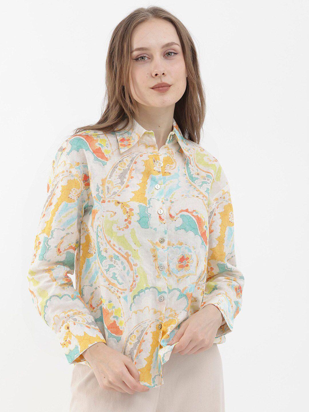 rareism ethnic motifs print cotton shirt style top