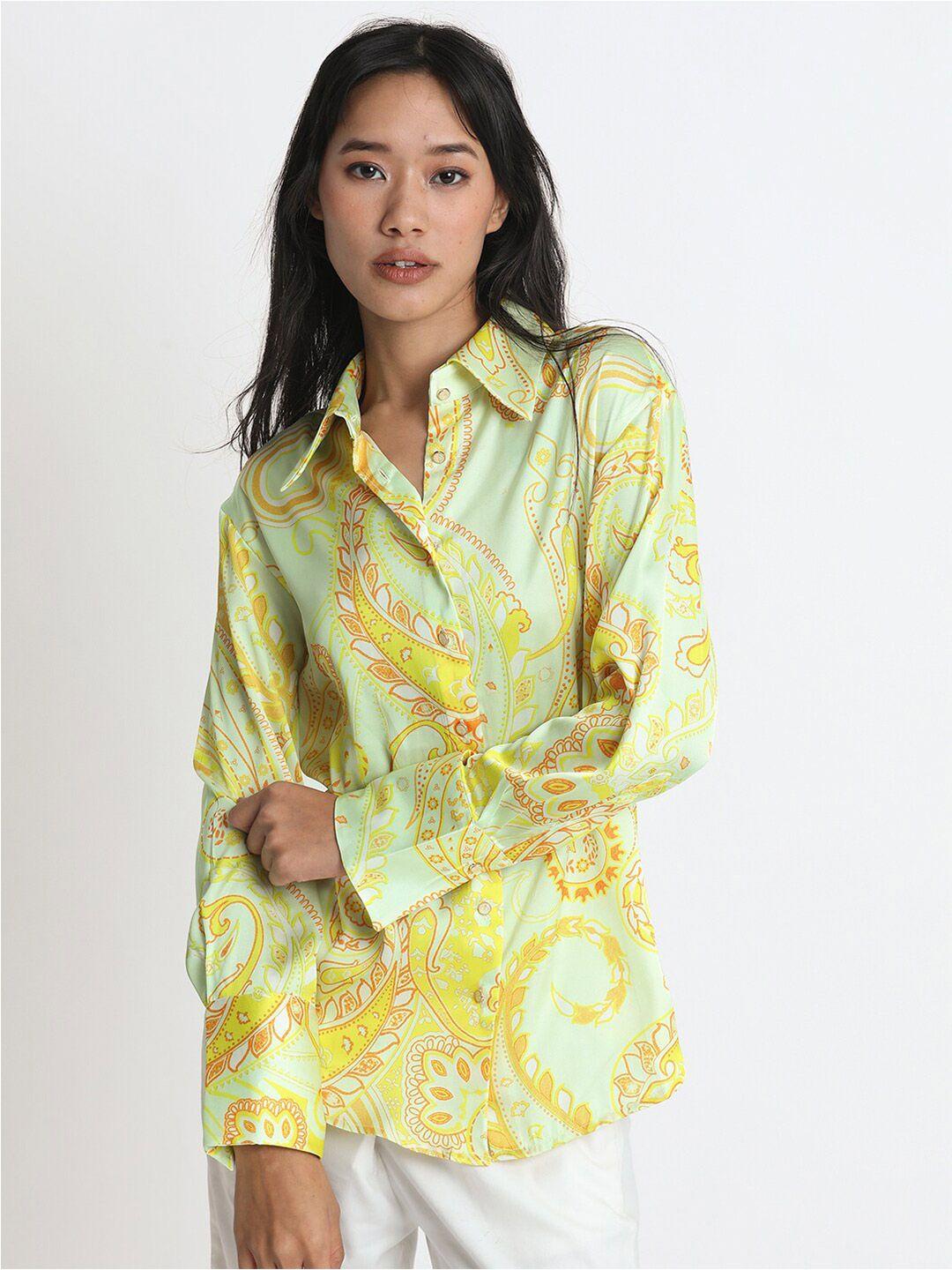 rareism ethnic motifs printed cuffed sleeves shirt style top
