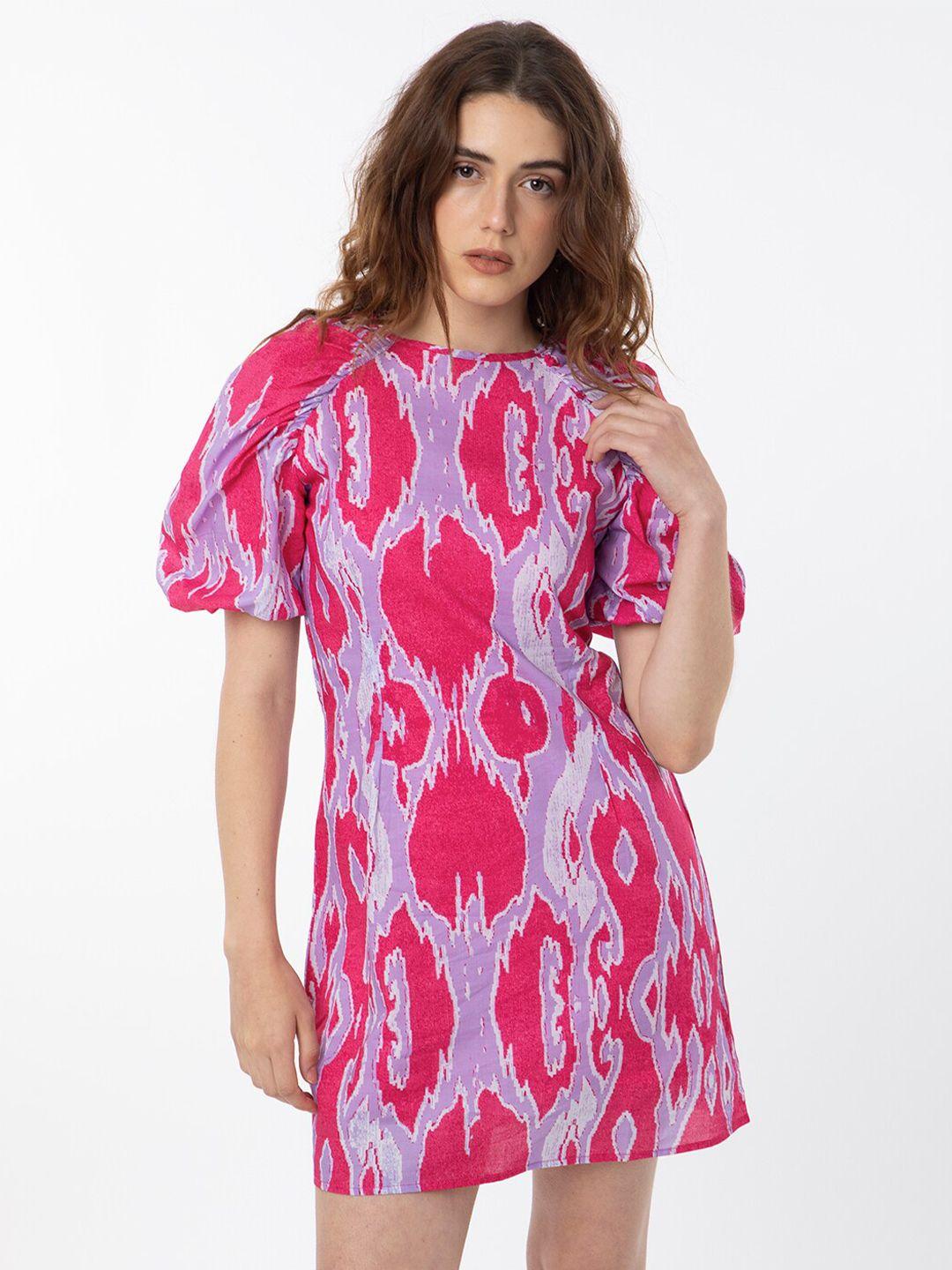 rareism ethnic motifs printed puff sleeves cotton a-line dress