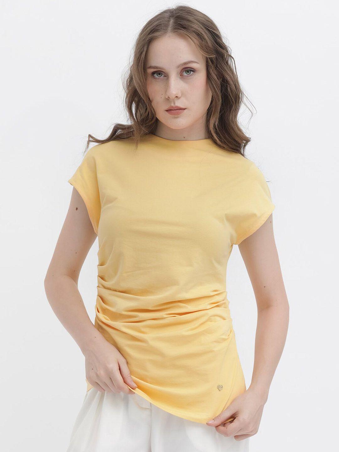 rareism extended sleeves ruched cotton fitted top