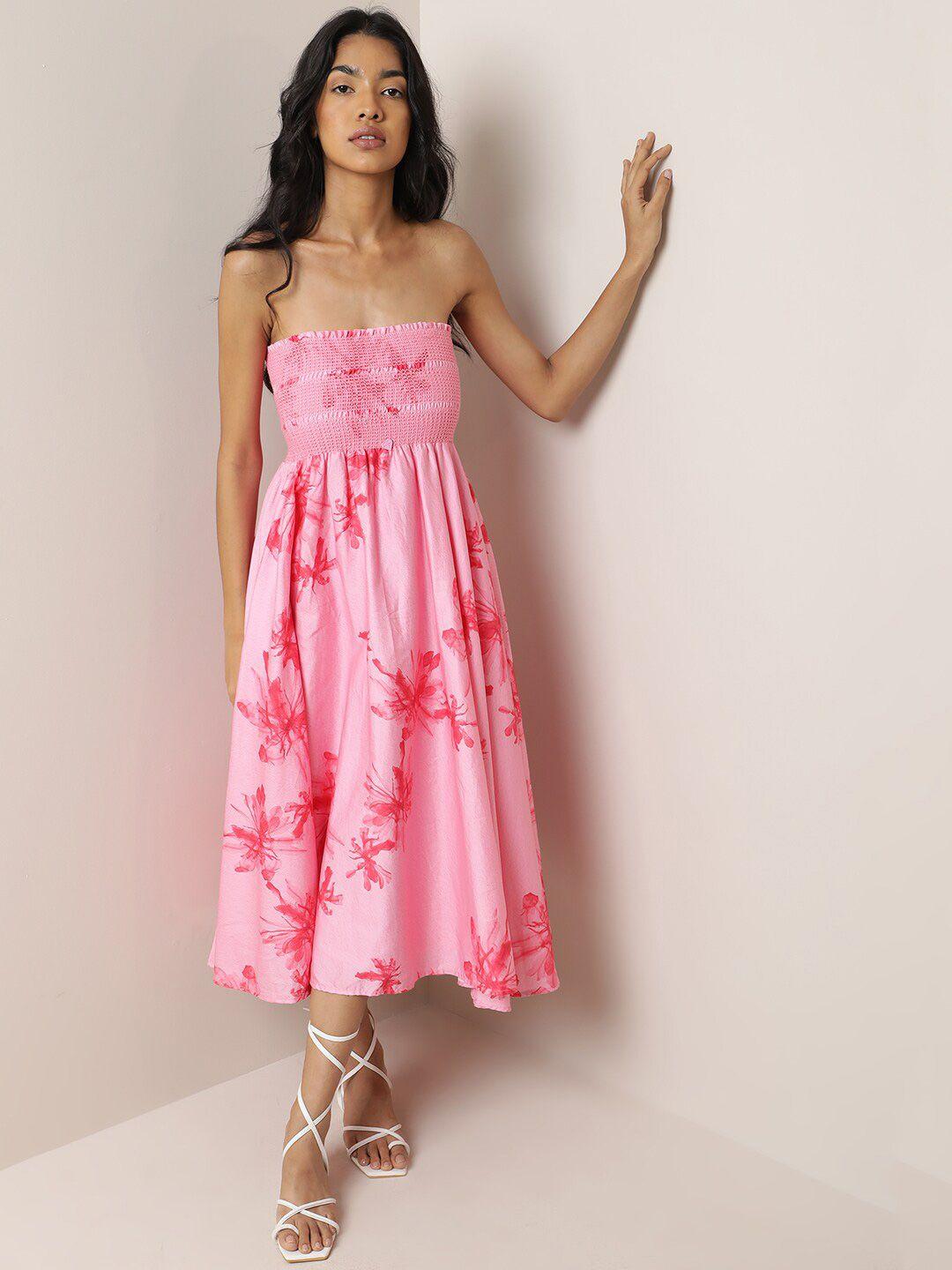 rareism floral off-shoulder cotton midi dress