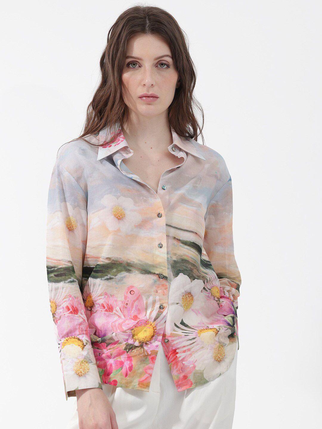 rareism floral print cotton shirt style top