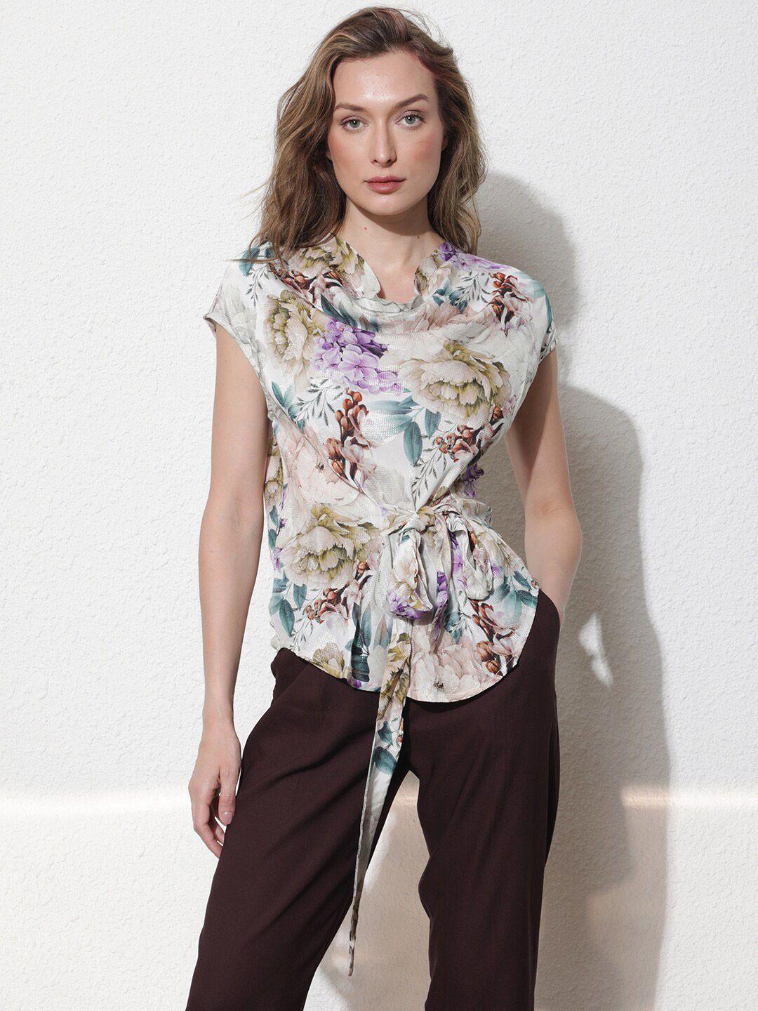 rareism floral print extended sleeves cotton top