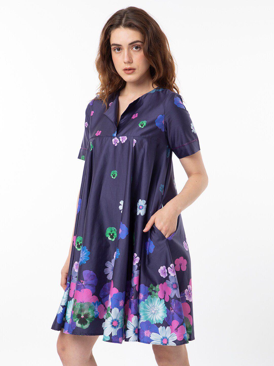 rareism floral printed cotton a-line dress