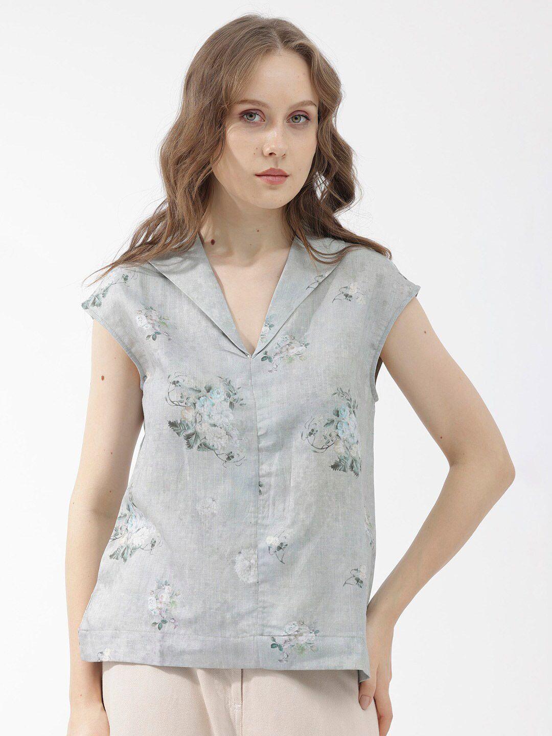 rareism floral printed cotton shirt style top