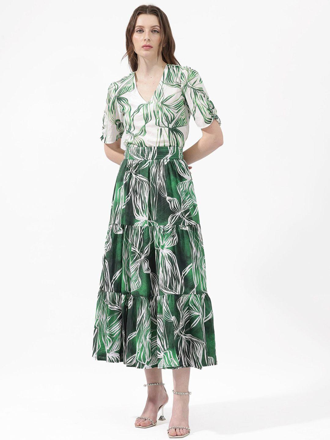 rareism floral printed flared midi skirt