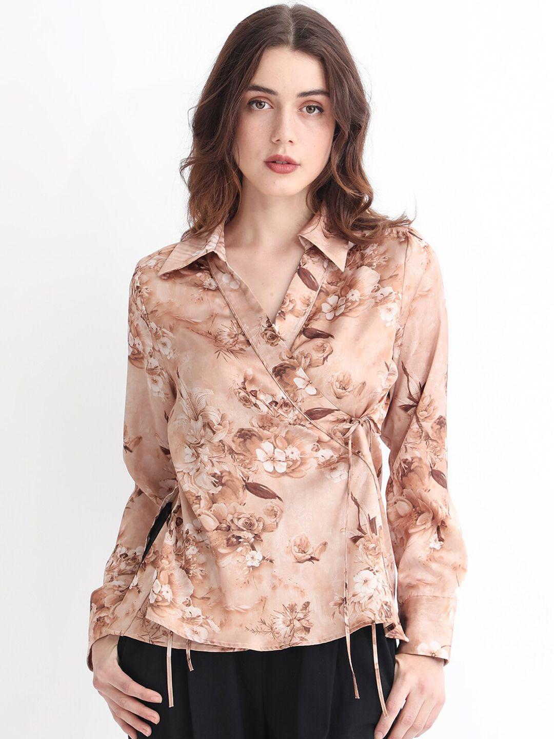 rareism floral printed shirt collar cuffed sleeves top