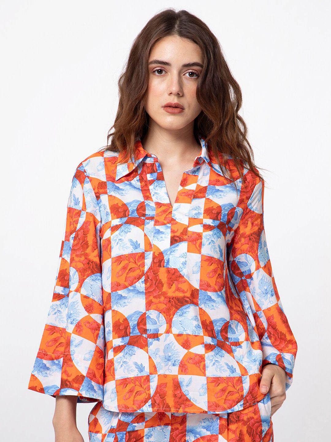 rareism floral printed shirt style top