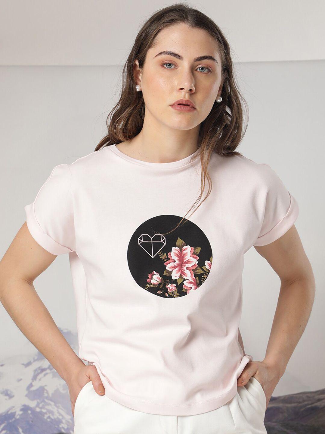 rareism floral printed slim fit casual cotton t-shirt