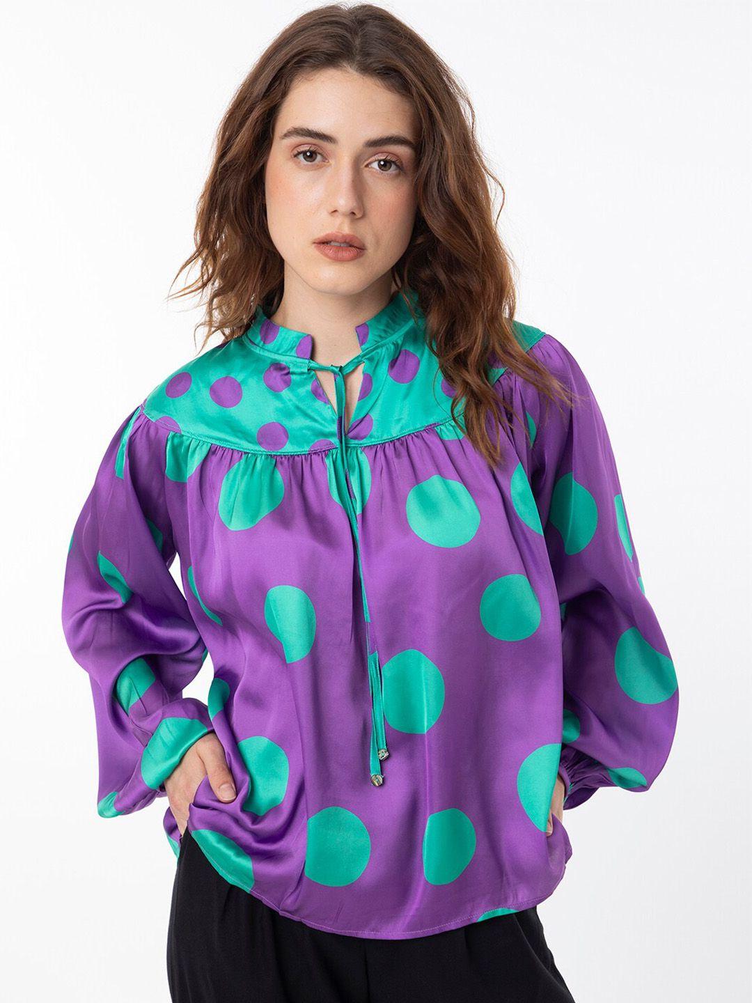 rareism geometric print puff sleeve regular top