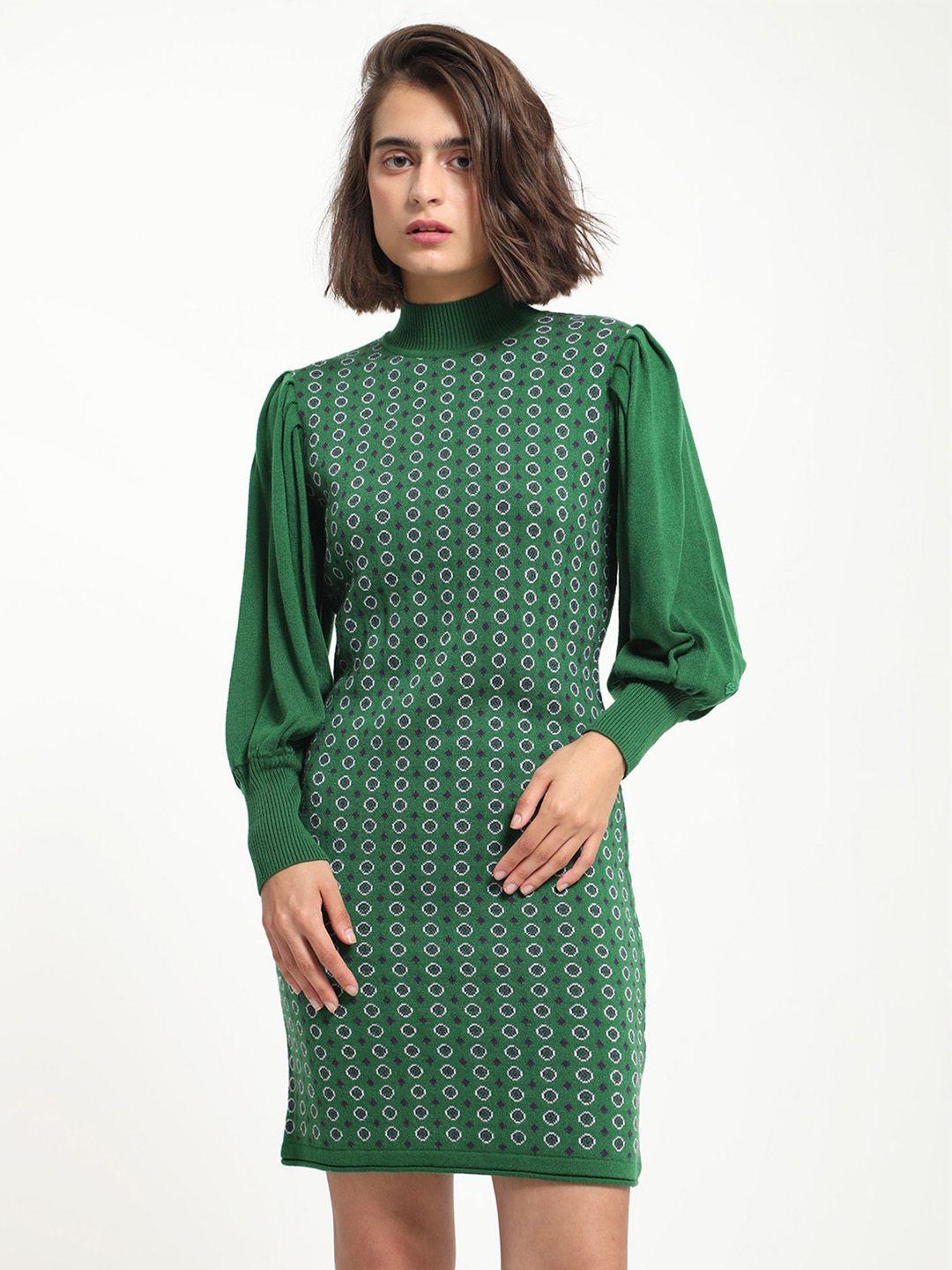rareism geometric self design acrylic sheath dresses