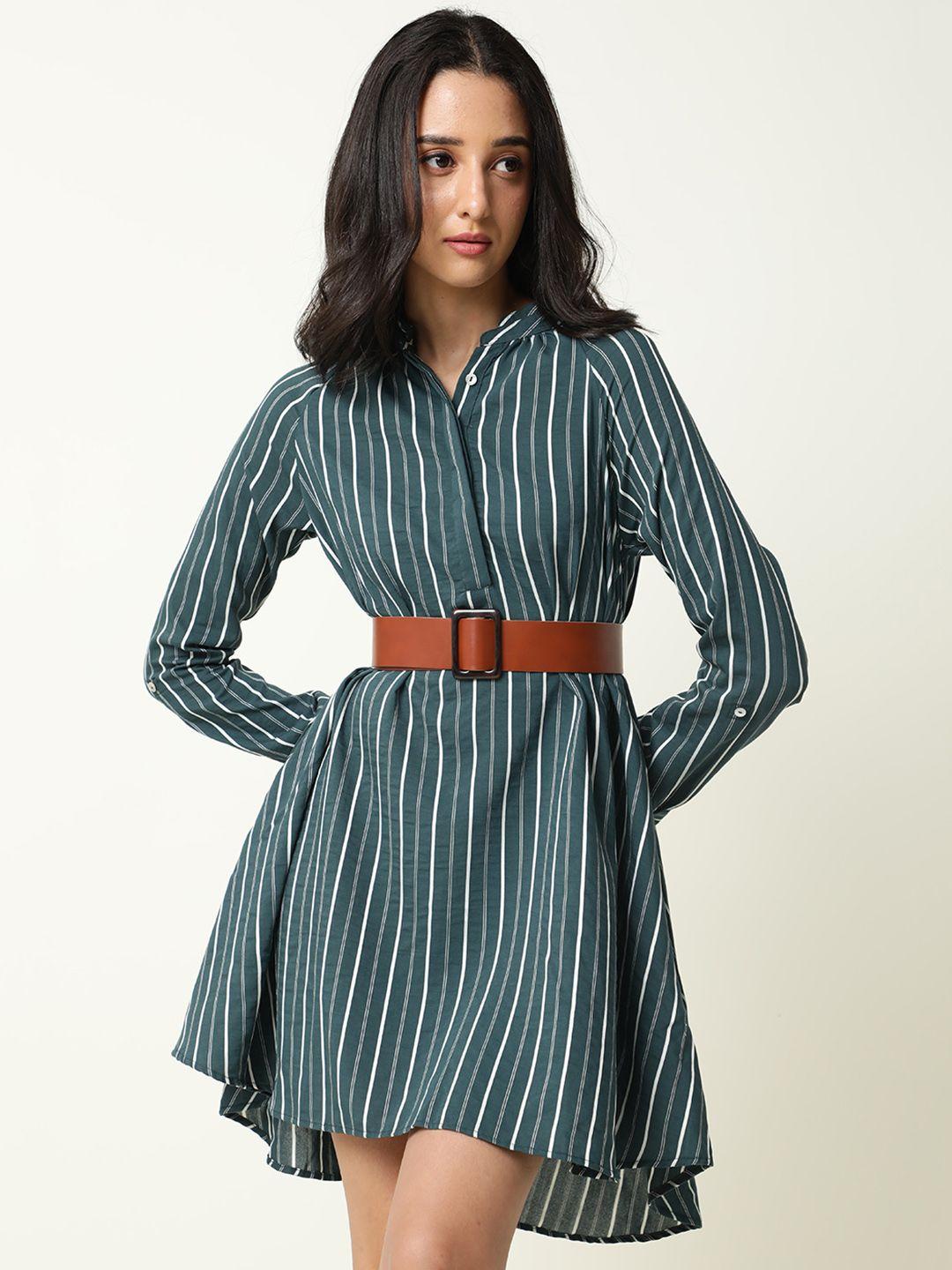 rareism green striped shirt dress