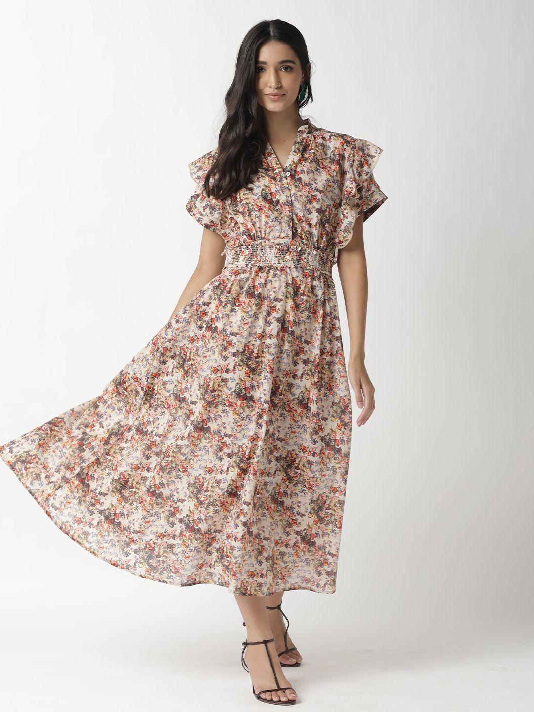 rareism multicoloured ditsy floral a-line midi dress