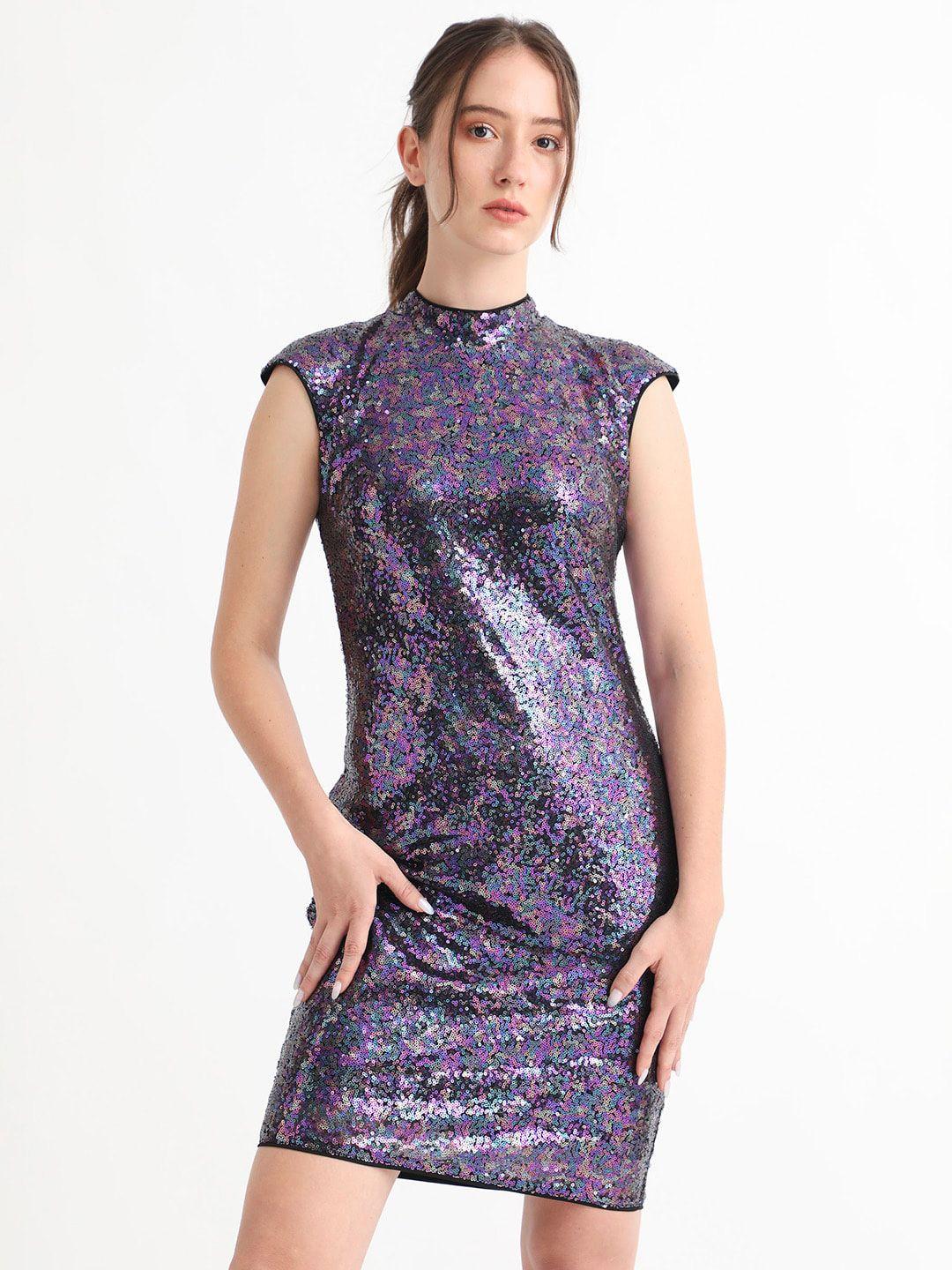 rareism multicoloured embellished sheath dress