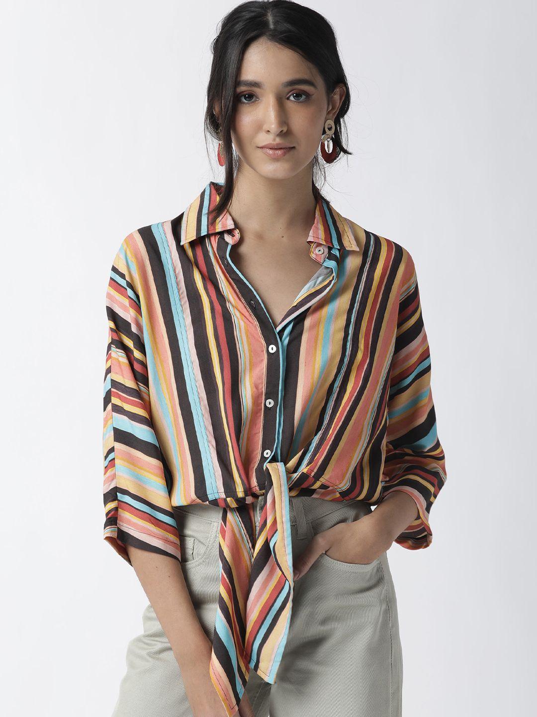 rareism multicoloured striped shirt style crop top