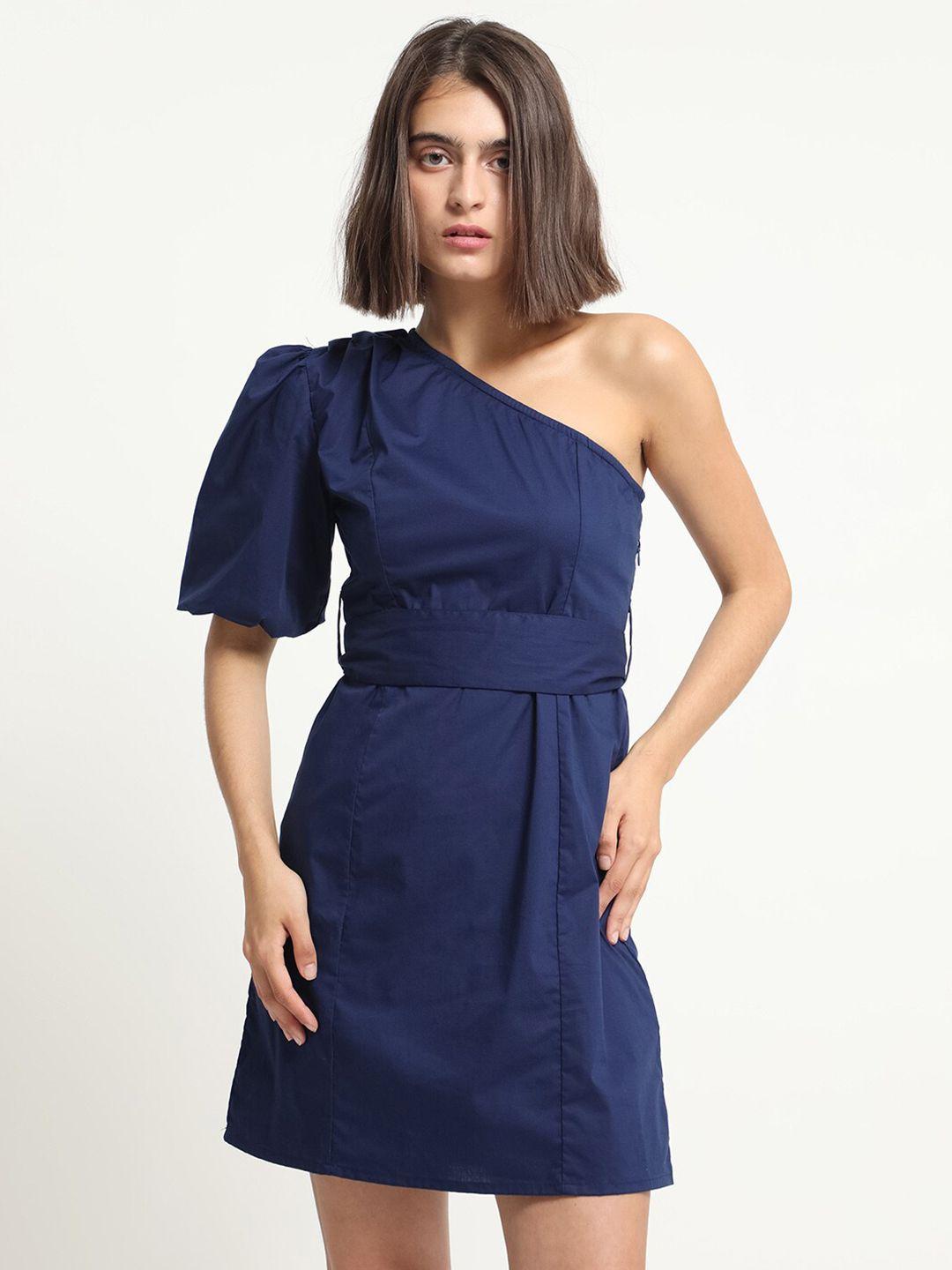 rareism navy blue one shoulder dress