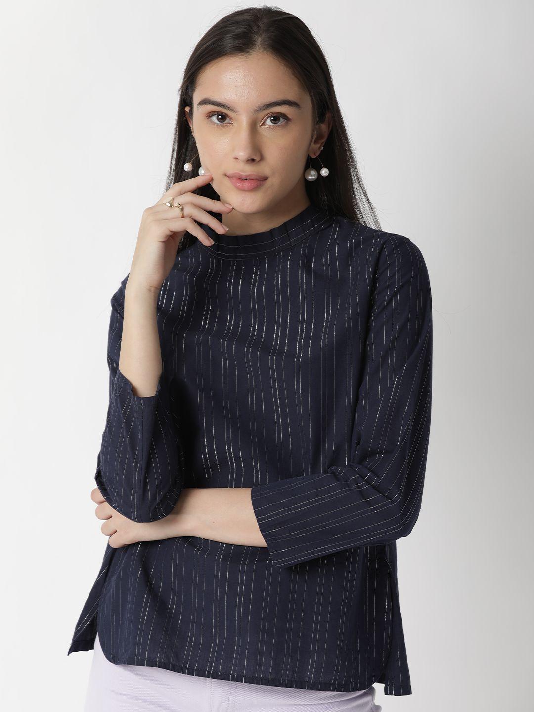 rareism navy blue striped regular top