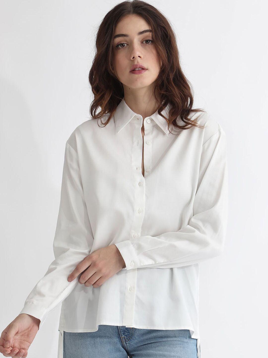 rareism off white mandarin collar cotton shirt style top