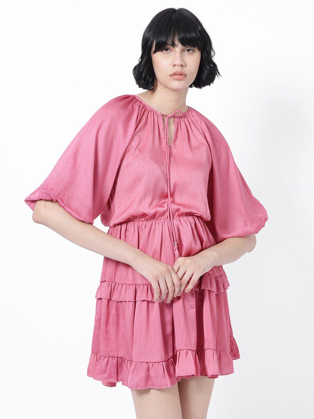 rareism pink flared sleeve fit & flare mini dress