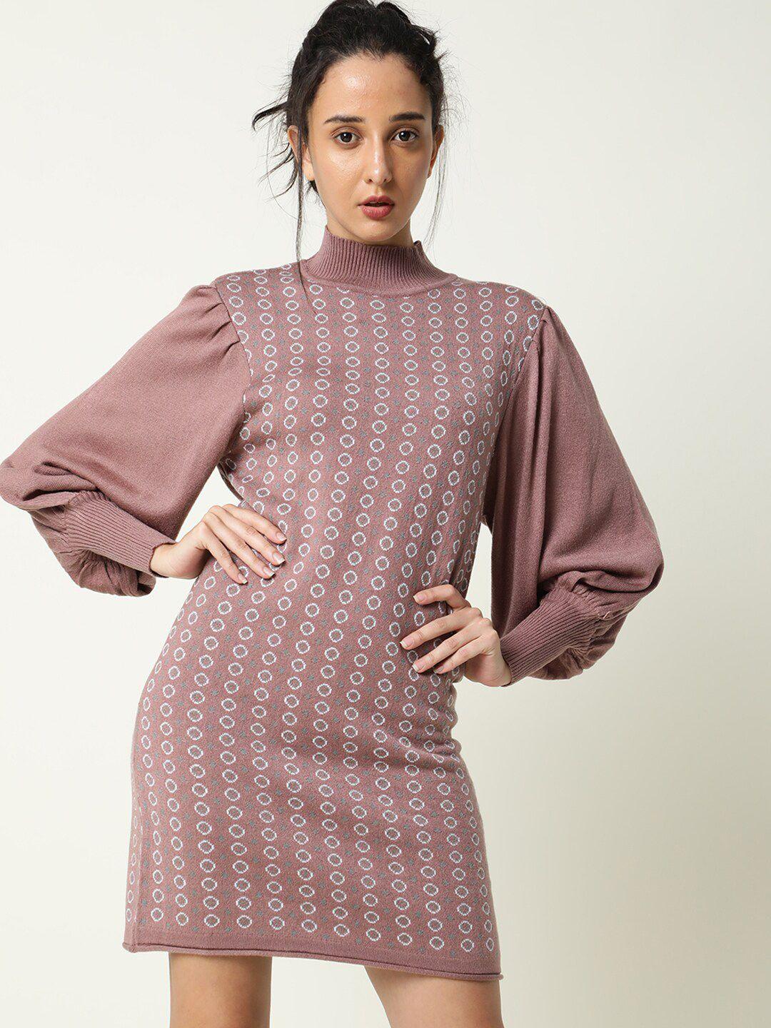 rareism pink geometric printed sweater dress