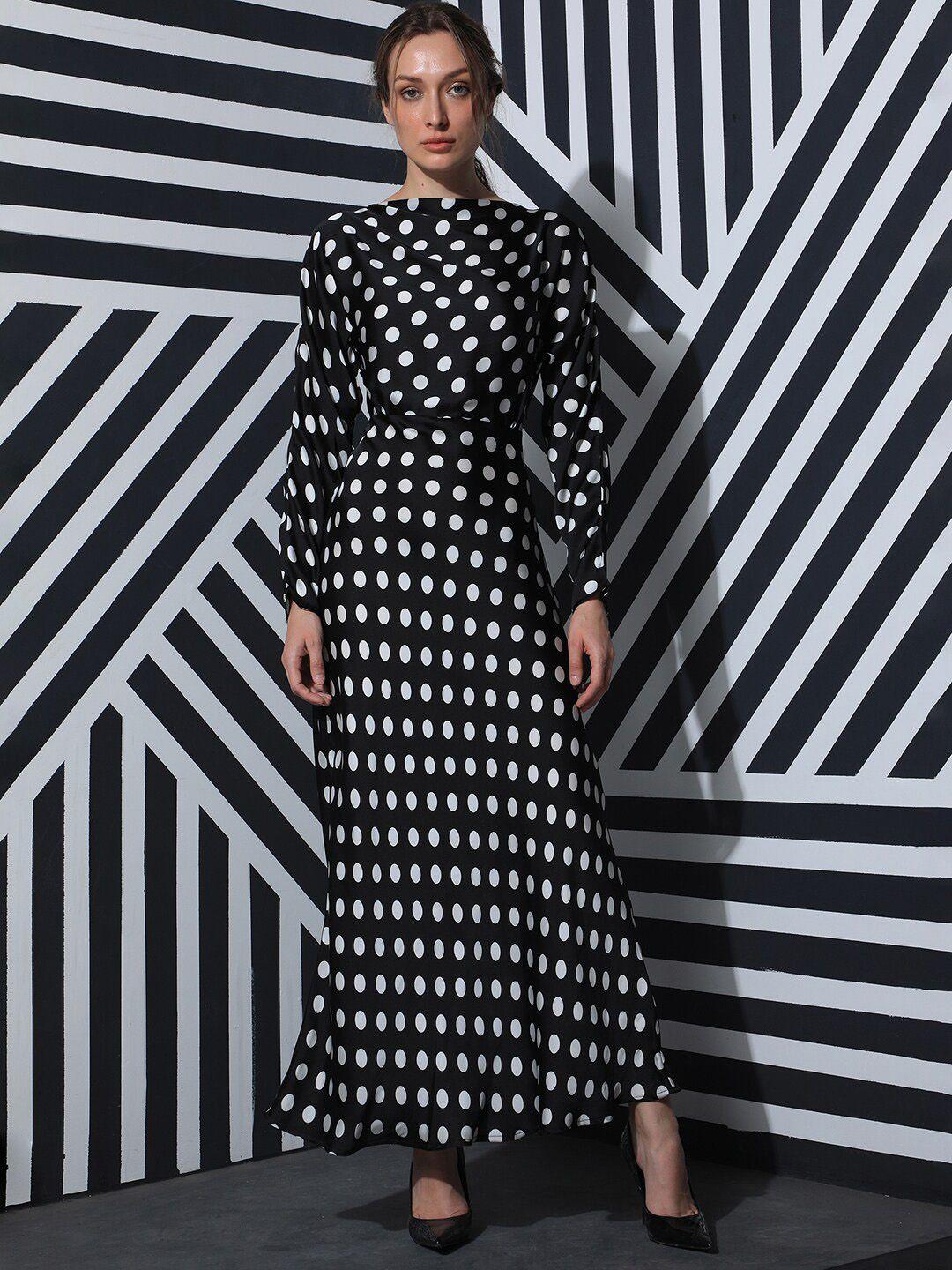 rareism polka dot printed monochrome maxi dress