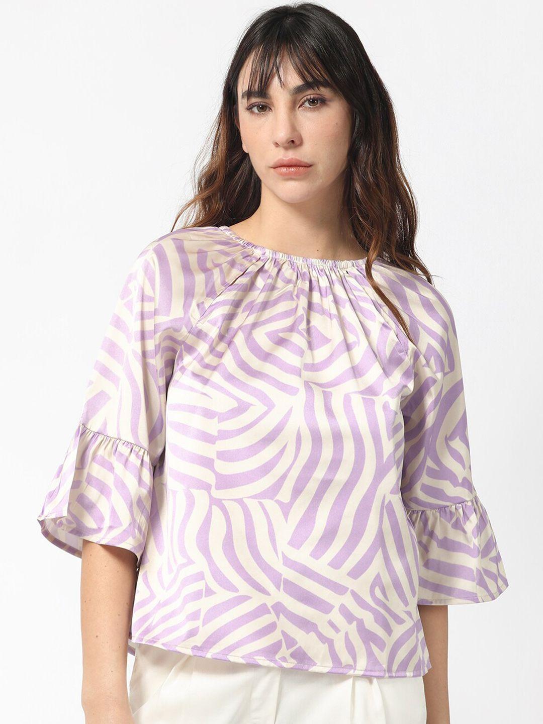 rareism purple print bell sleeve styled back top